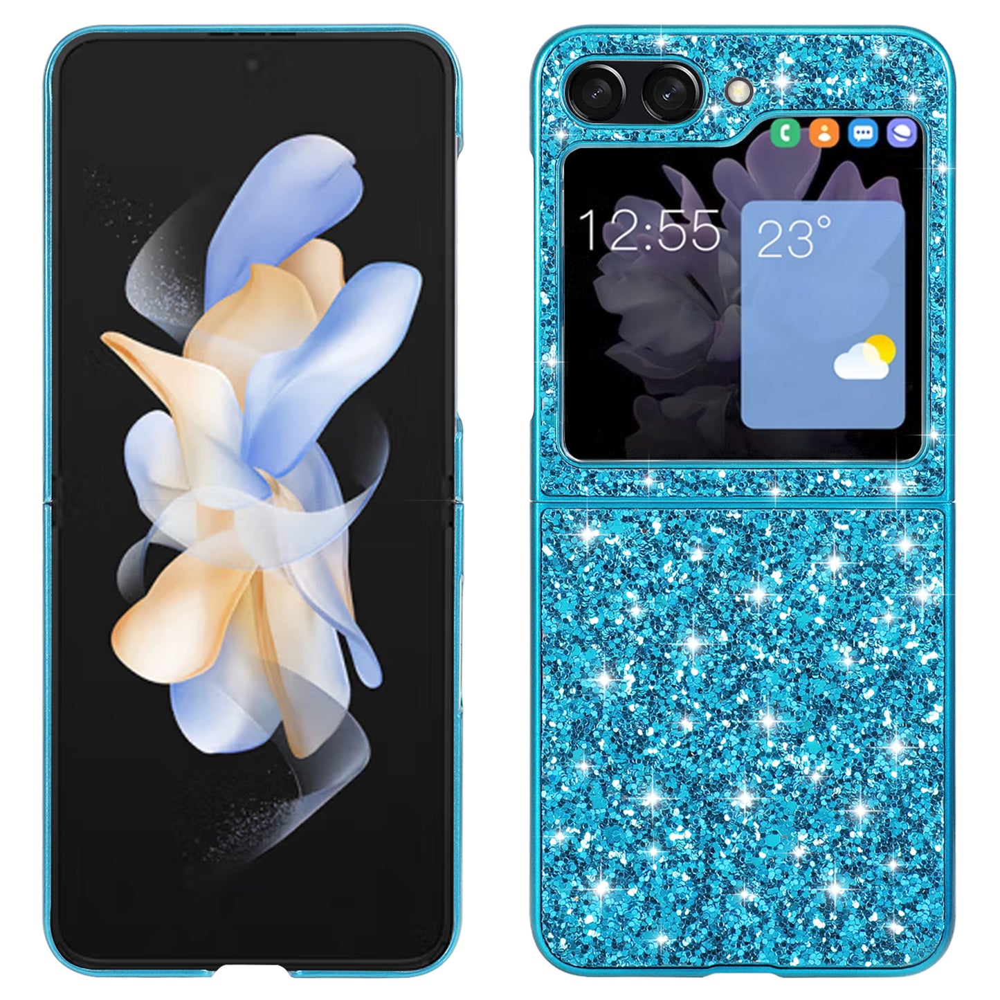 For Samsung Galaxy Z Flip6 5G Case Electroplating TPU Frame PC Back Glitter Phone Cover - Blue