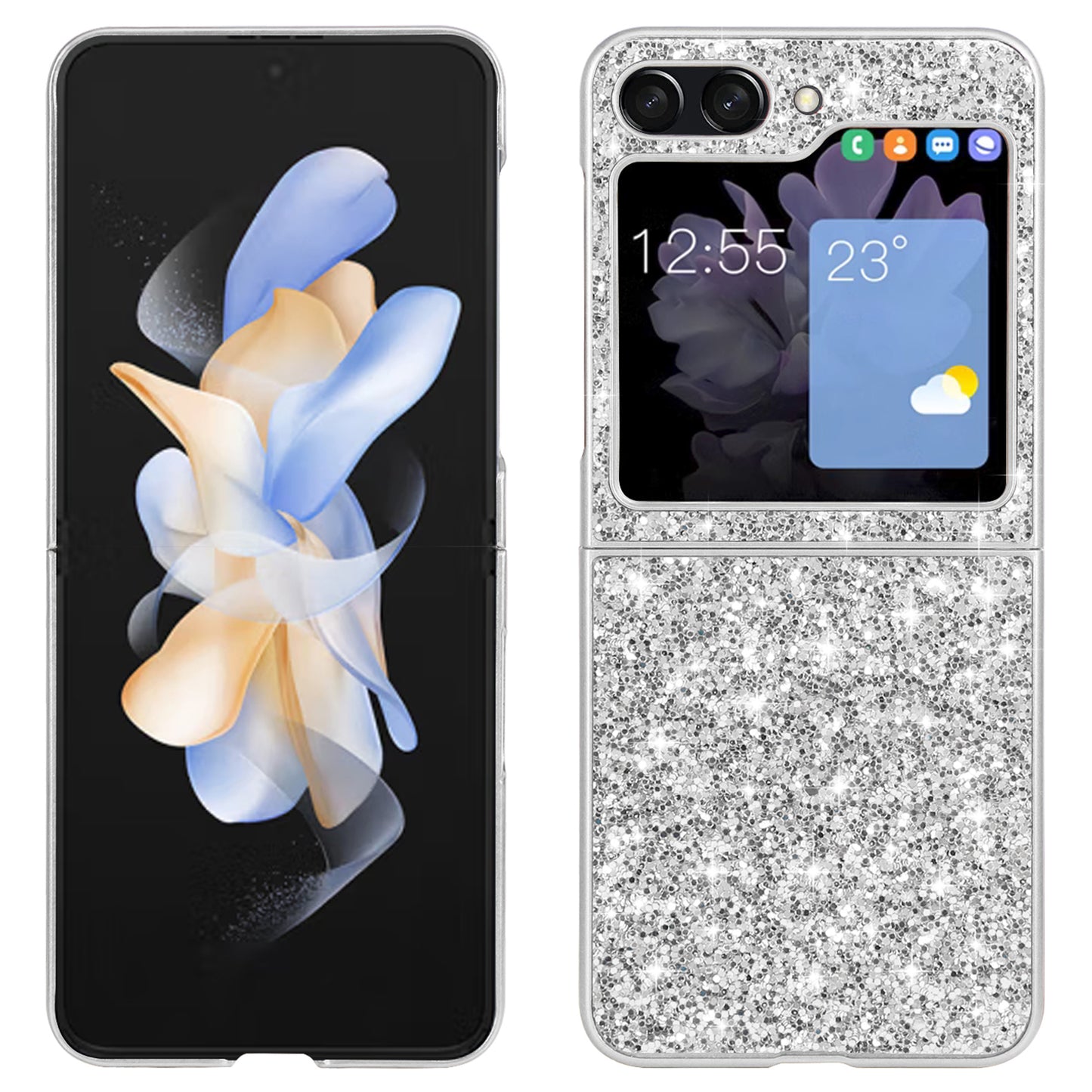 For Samsung Galaxy Z Flip6 5G Case Electroplating TPU Frame PC Back Glitter Phone Cover - Silver