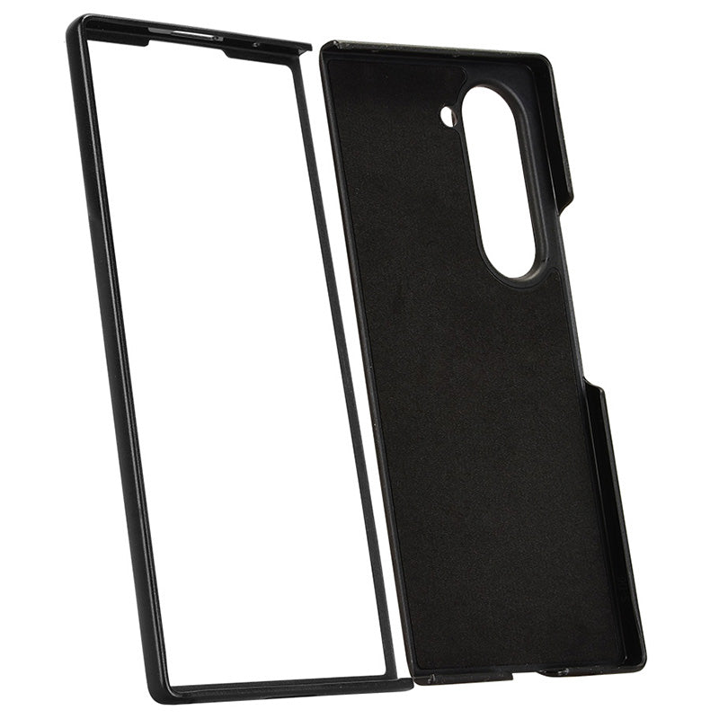 For Samsung Galaxy Z Fold6 5G Case Cowhide Texture Leather+PC Phone Cover Stitching Lines - Red
