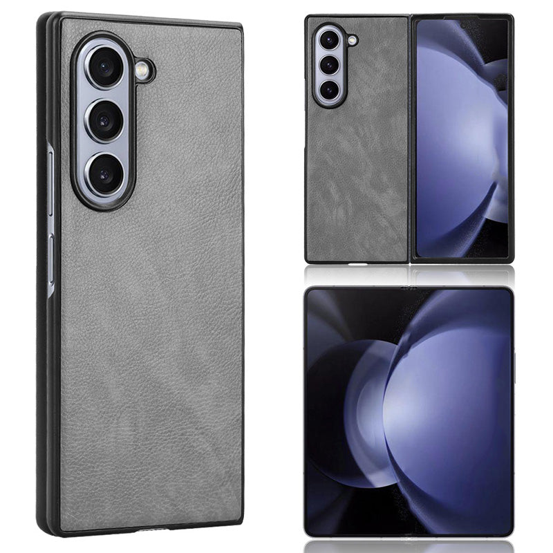 For Samsung Galaxy Z Fold6 5G Case Litchi Texture PU Leather + PC Phone Cover - Grey