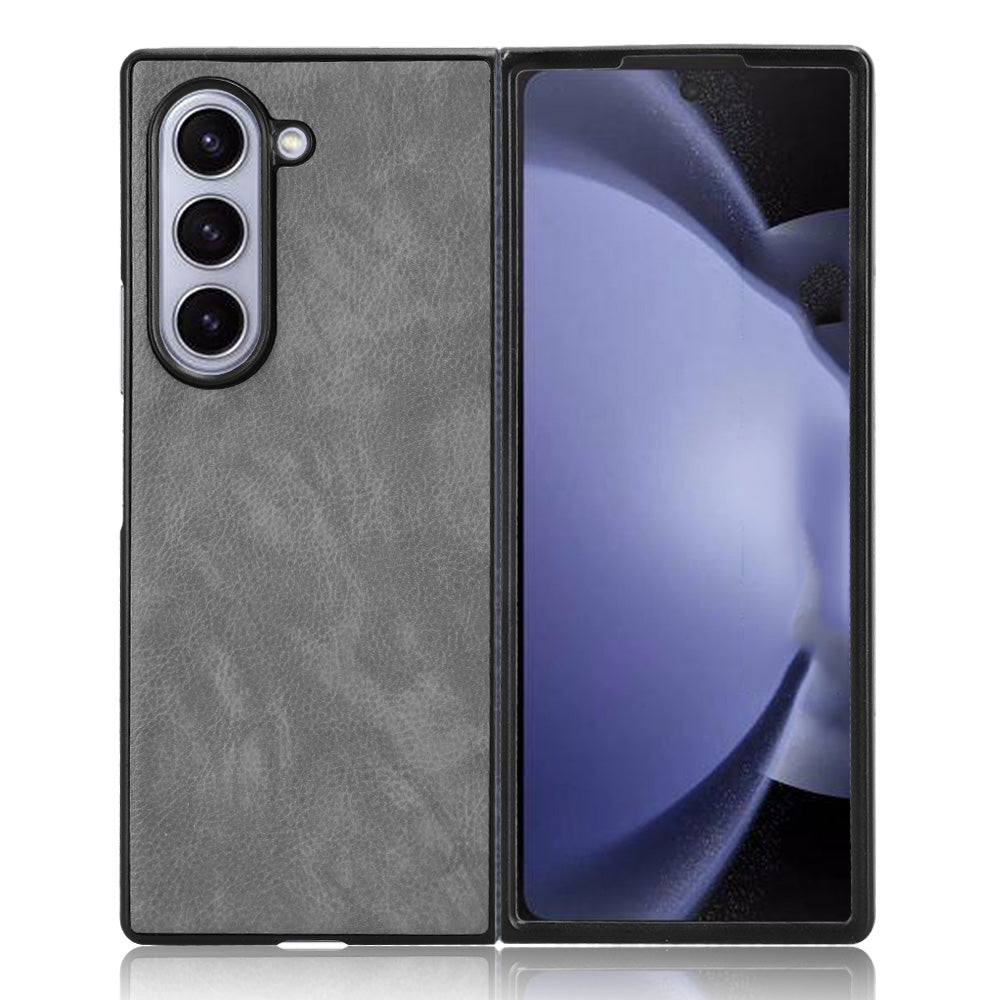 For Samsung Galaxy Z Fold6 5G Case Litchi Texture PU Leather + PC Phone Cover - Grey