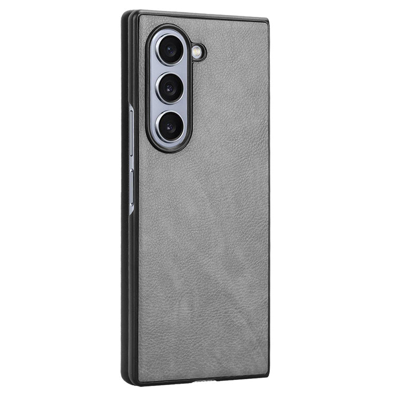 For Samsung Galaxy Z Fold6 5G Case Litchi Texture PU Leather + PC Phone Cover - Grey