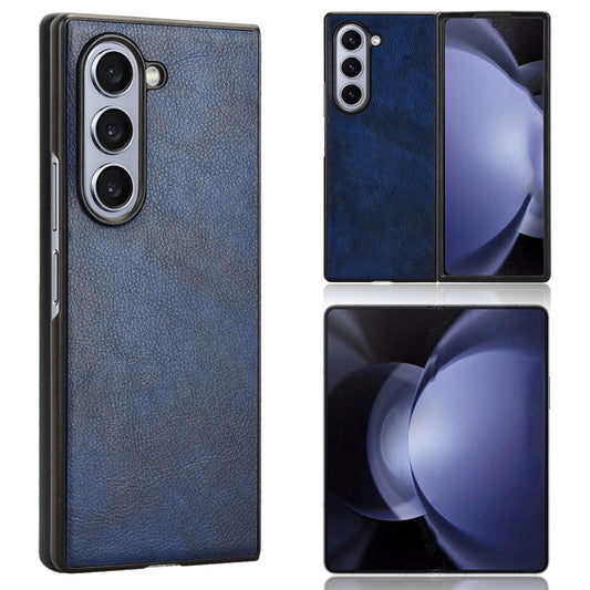 For Samsung Galaxy Z Fold6 5G Case Litchi Texture PU Leather + PC Phone Cover - Blue