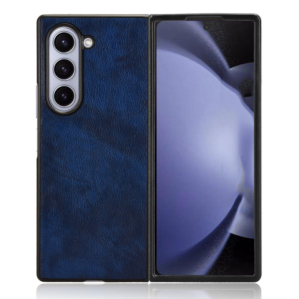 For Samsung Galaxy Z Fold6 5G Case Litchi Texture PU Leather + PC Phone Cover - Blue