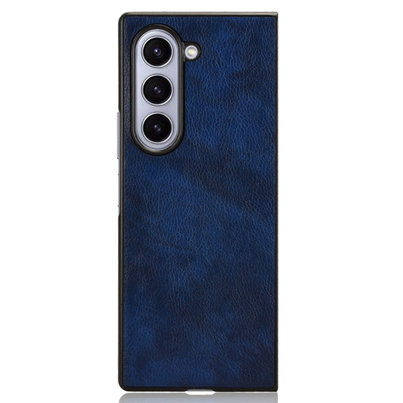 For Samsung Galaxy Z Fold6 5G Case Litchi Texture PU Leather + PC Phone Cover - Blue