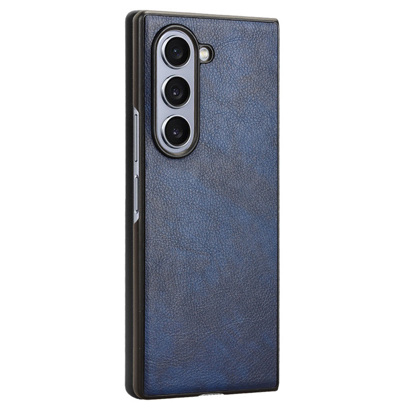 For Samsung Galaxy Z Fold6 5G Case Litchi Texture PU Leather + PC Phone Cover - Blue