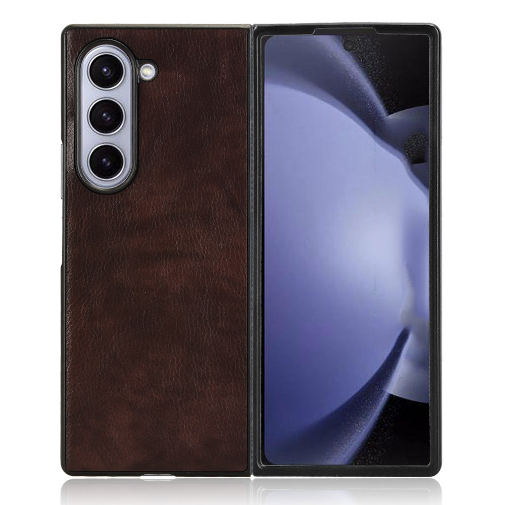 For Samsung Galaxy Z Fold6 5G Case Litchi Texture PU Leather + PC Phone Cover - Brown