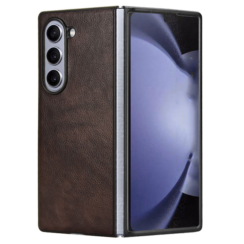 For Samsung Galaxy Z Fold6 5G Case Litchi Texture PU Leather + PC Phone Cover - Brown
