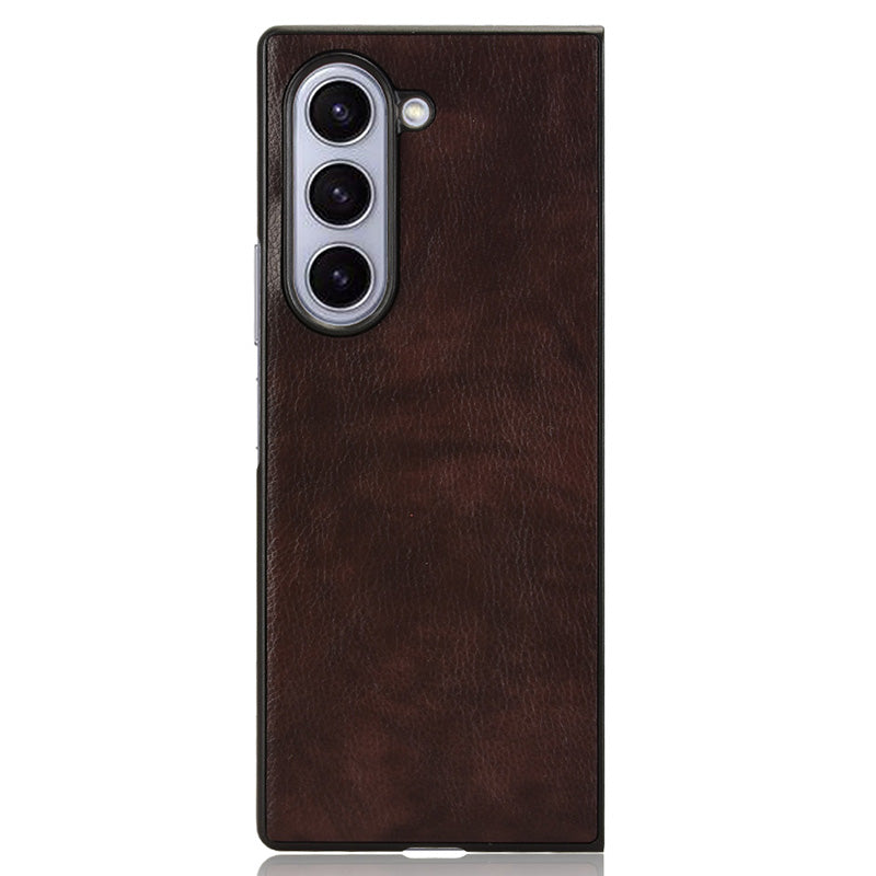 For Samsung Galaxy Z Fold6 5G Case Litchi Texture PU Leather + PC Phone Cover - Brown