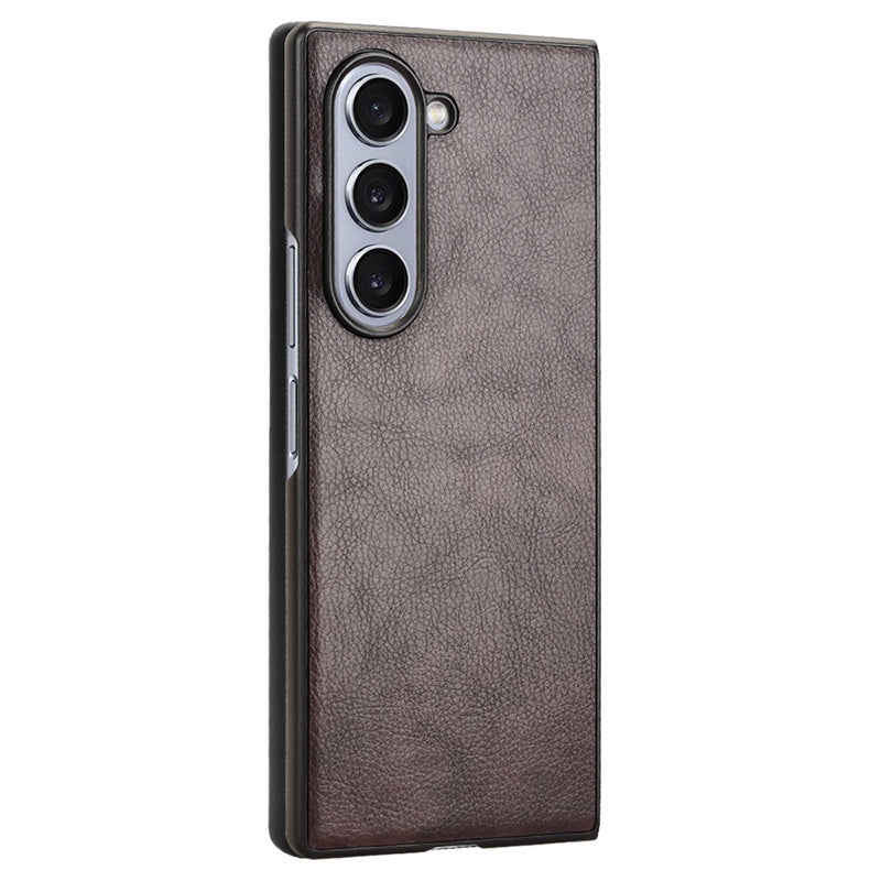 For Samsung Galaxy Z Fold6 5G Case Litchi Texture PU Leather + PC Phone Cover - Brown