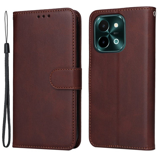 For vivo Y28 4G / iQOO Z9x 5G Case Calf Texture Leather Wallet Phone Cover - Brown