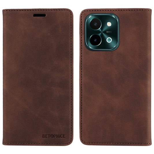 BETOPNICE 003 For vivo Y28 4G / iQOO Z9x 5G Case RFID Blocking Leather Phone Cover - Brown