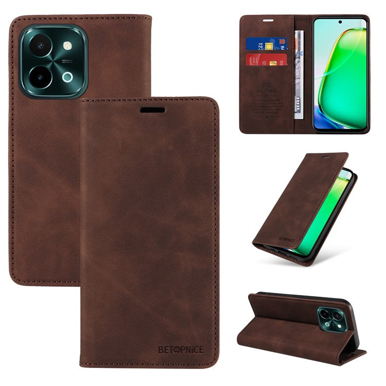 BETOPNICE 003 For vivo Y28 4G / iQOO Z9x 5G Case RFID Blocking Leather Phone Cover - Brown