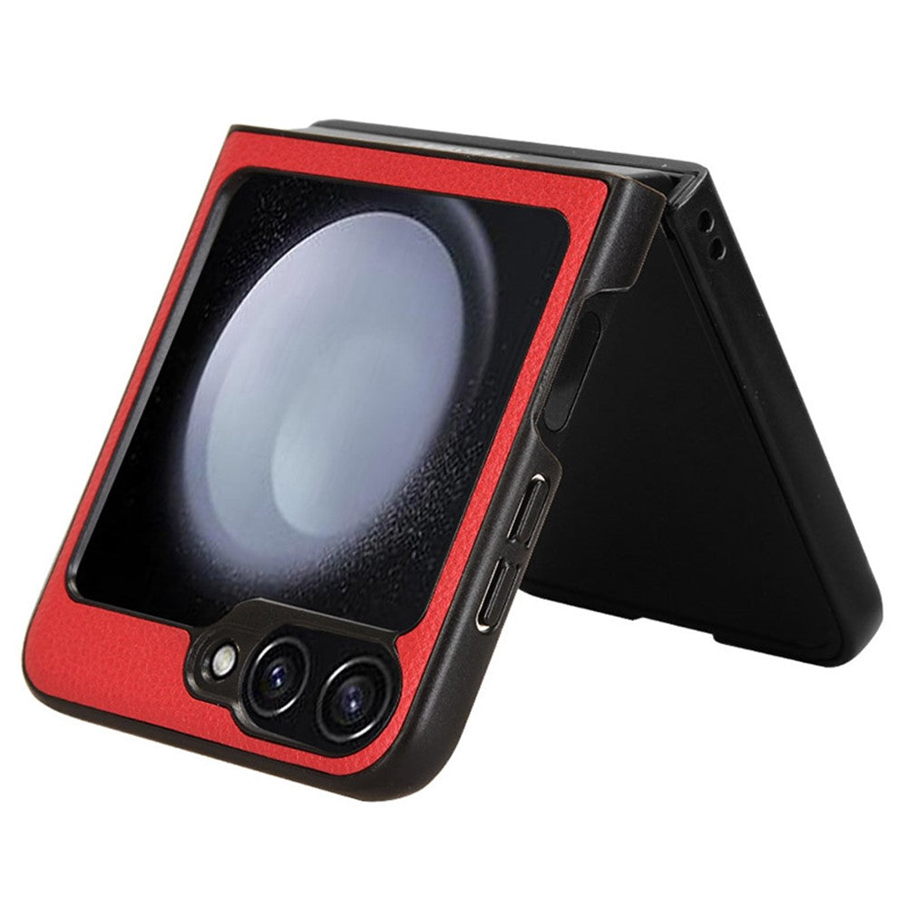 For Samsung Galaxy Z Flip7 FE 5G / Z Flip6 5G Case Litchi Texture Leather Coated PC Phone Cover Card Slot - Red