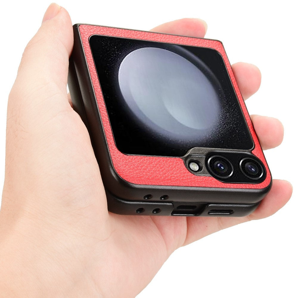 For Samsung Galaxy Z Flip7 FE 5G / Z Flip6 5G Case Litchi Texture Leather Coated PC Phone Cover Card Slot - Red