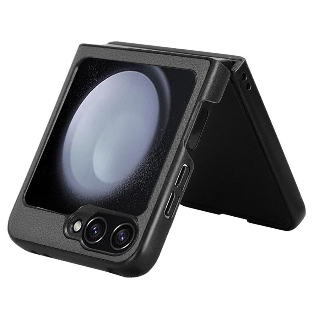 For Samsung Galaxy Z Flip7 FE 5G / Z Flip6 5G Case Litchi Texture Leather Coated PC Phone Cover Card Slot - Grey