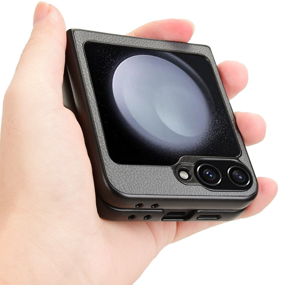 For Samsung Galaxy Z Flip7 FE 5G / Z Flip6 5G Case Litchi Texture Leather Coated PC Phone Cover Card Slot - Grey