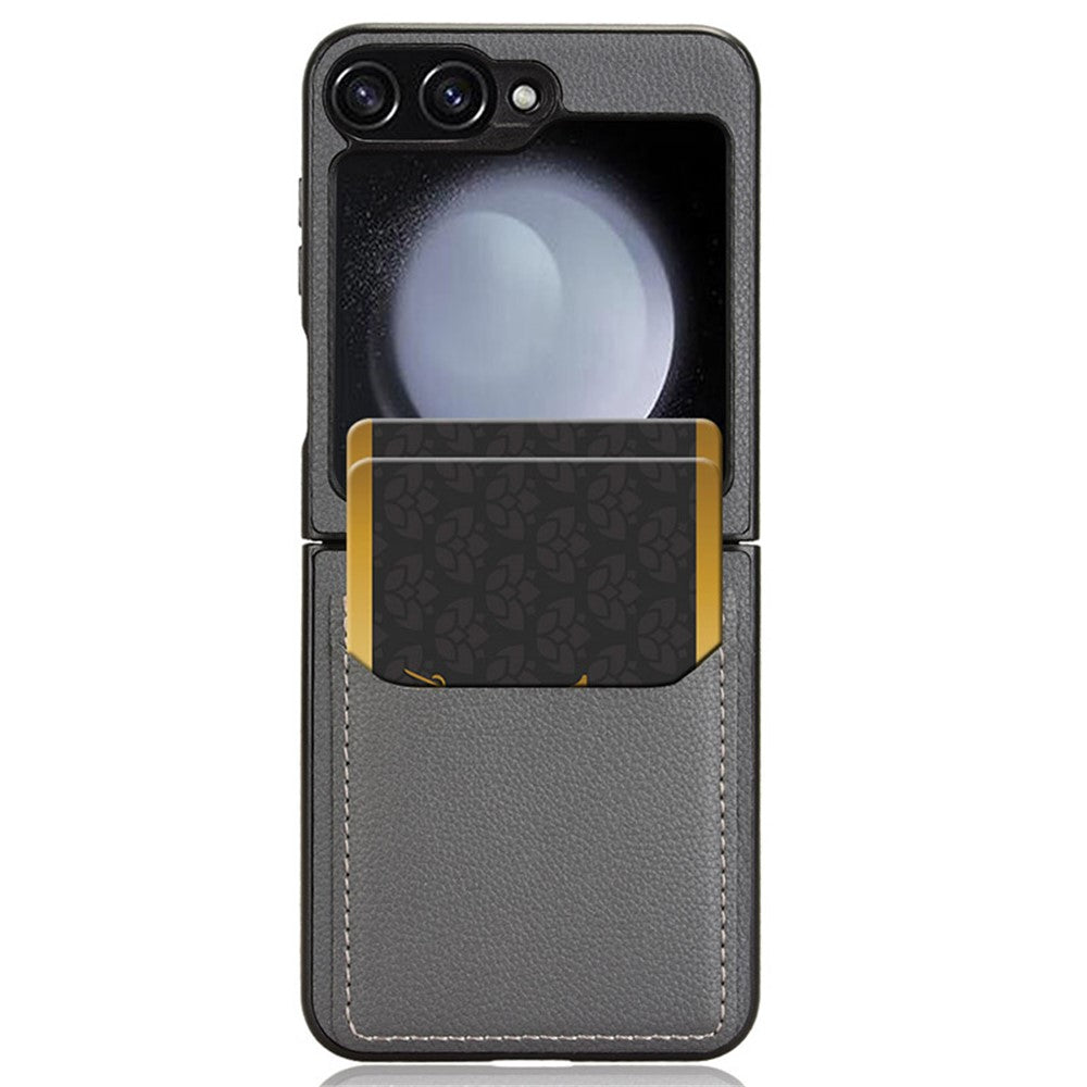 For Samsung Galaxy Z Flip7 FE 5G / Z Flip6 5G Case Litchi Texture Leather Coated PC Phone Cover Card Slot - Grey