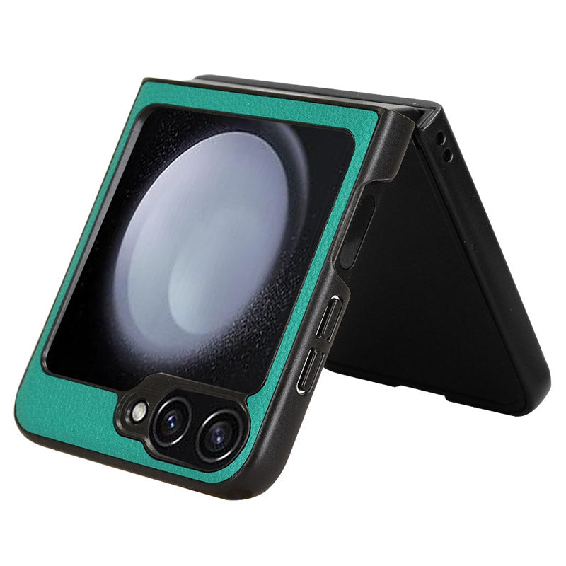 For Samsung Galaxy Z Flip6 5G Case Litchi Texture Leather Coated PC Phone Cover Card Slot - Green