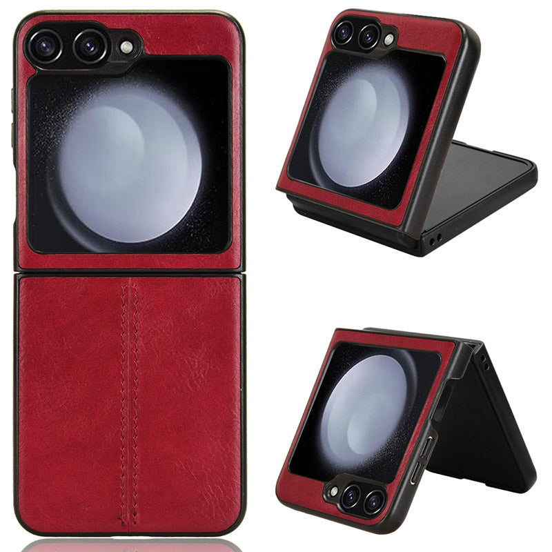 For Samsung Galaxy Z Flip6 5G Case Stitching Lines Cowhide Texture Leather Back Phone Cover - Red
