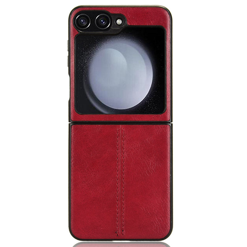 For Samsung Galaxy Z Flip6 5G Case Stitching Lines Cowhide Texture Leather Back Phone Cover - Red