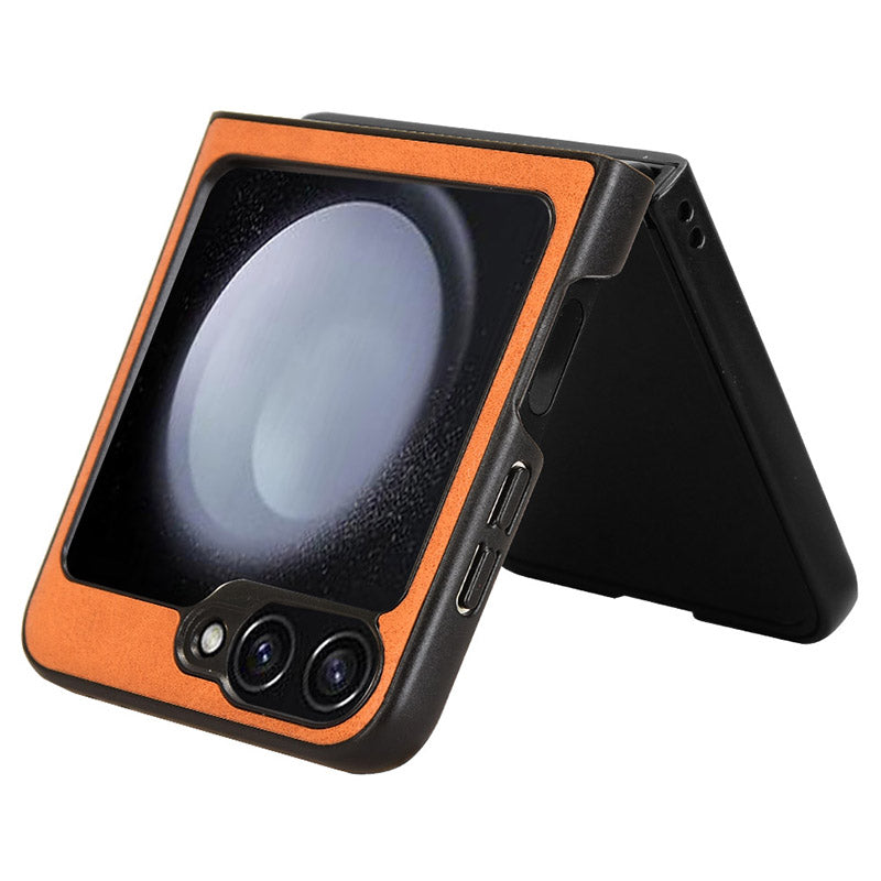 For Samsung Galaxy Z Flip6 5G Case Stitching Lines Cowhide Texture Leather Back Phone Cover - Orange
