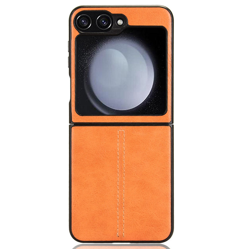 For Samsung Galaxy Z Flip6 5G Case Stitching Lines Cowhide Texture Leather Back Phone Cover - Orange