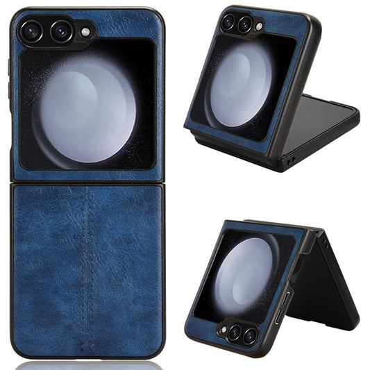 For Samsung Galaxy Z Flip6 5G Case Stitching Lines Cowhide Texture Leather Back Phone Cover - Blue