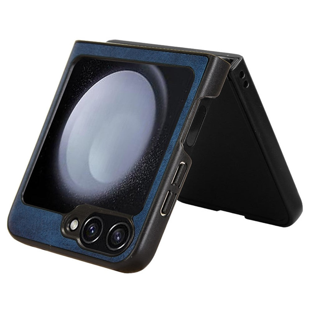 For Samsung Galaxy Z Flip7 FE 5G / Z Flip6 5G Case Stitching Lines Cowhide Texture Leather Back Phone Cover - Blue