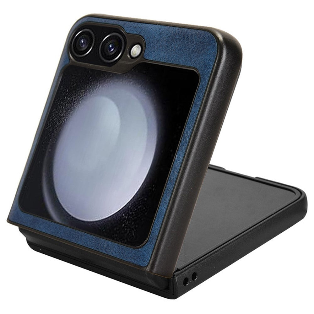 For Samsung Galaxy Z Flip7 FE 5G / Z Flip6 5G Case Stitching Lines Cowhide Texture Leather Back Phone Cover - Blue