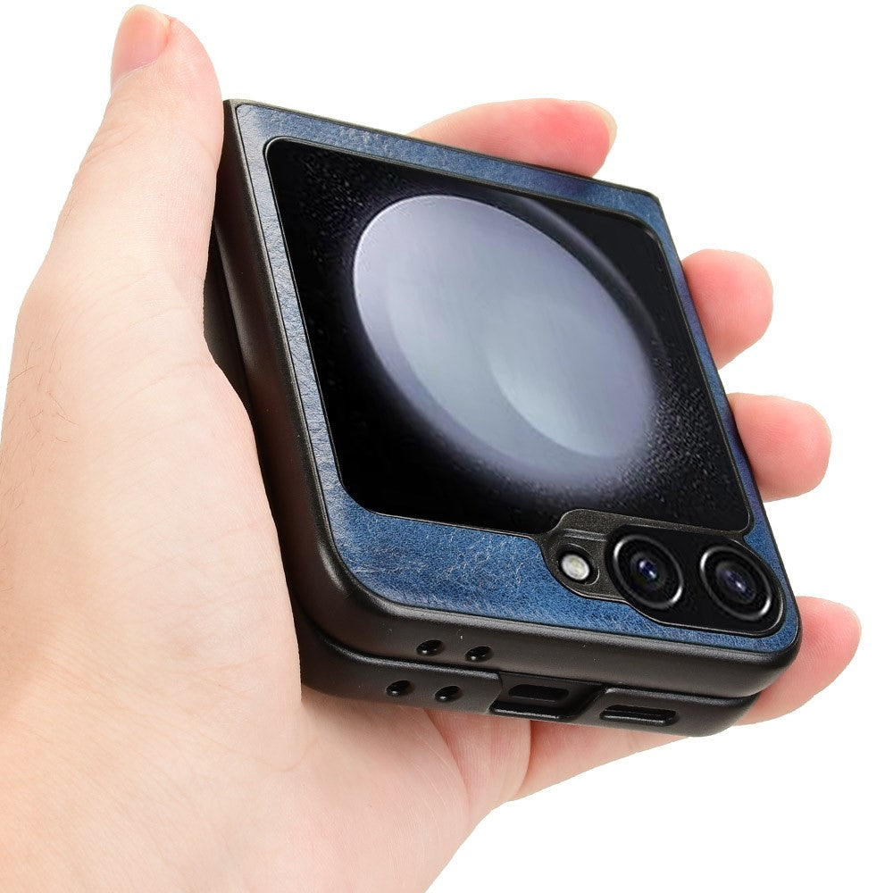 For Samsung Galaxy Z Flip7 FE 5G / Z Flip6 5G Case Stitching Lines Cowhide Texture Leather Back Phone Cover - Blue