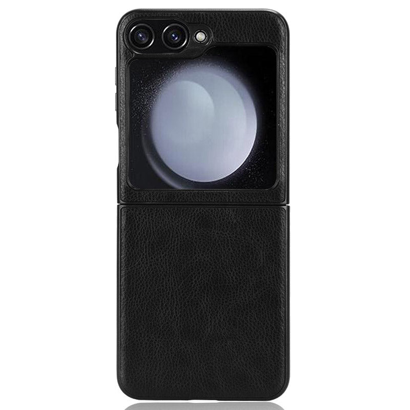 For Samsung Galaxy Z Flip6 5G Case Litchi Texture Leather+Hard PC Phone Cover - Black