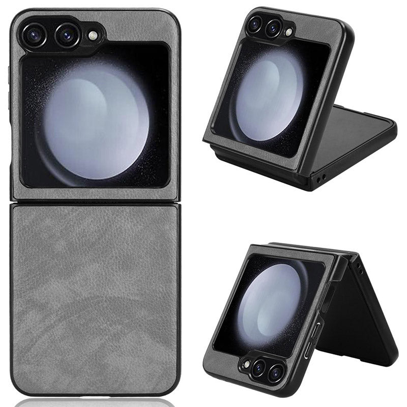 For Samsung Galaxy Z Flip6 5G Case Litchi Texture Leather Hard PC Phone Cover - Grey