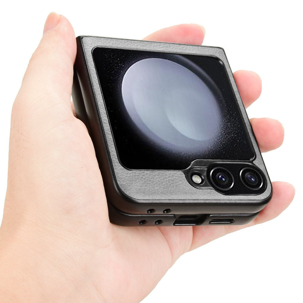 For Samsung Galaxy Z Flip7 FE 5G / Z Flip6 5G Case Litchi Texture Leather Hard PC Phone Cover - Grey