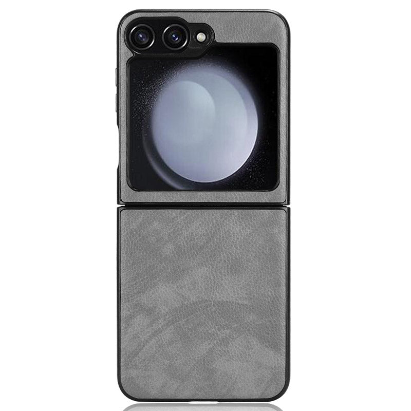 For Samsung Galaxy Z Flip6 5G Case Litchi Texture Leather+Hard PC Phone Cover - Grey