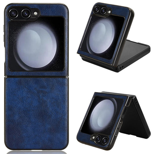 For Samsung Galaxy Z Flip7 FE 5G / Z Flip6 5G Case Litchi Texture Leather Hard PC Phone Cover - Blue