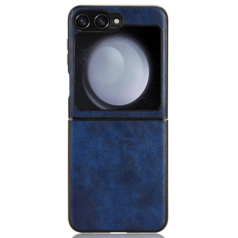 For Samsung Galaxy Z Flip6 5G Case Litchi Texture Leather Hard PC Phone Cover - Blue