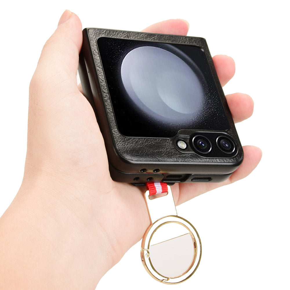 For Samsung Galaxy Z Flip6 5G Case Bottle Opener Wristband Leather+PC+TPU Phone Cover - Black