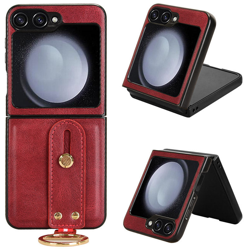 For Samsung Galaxy Z Flip6 5G Case Bottle Opener Wristband Leather+PC+TPU Phone Cover - Red