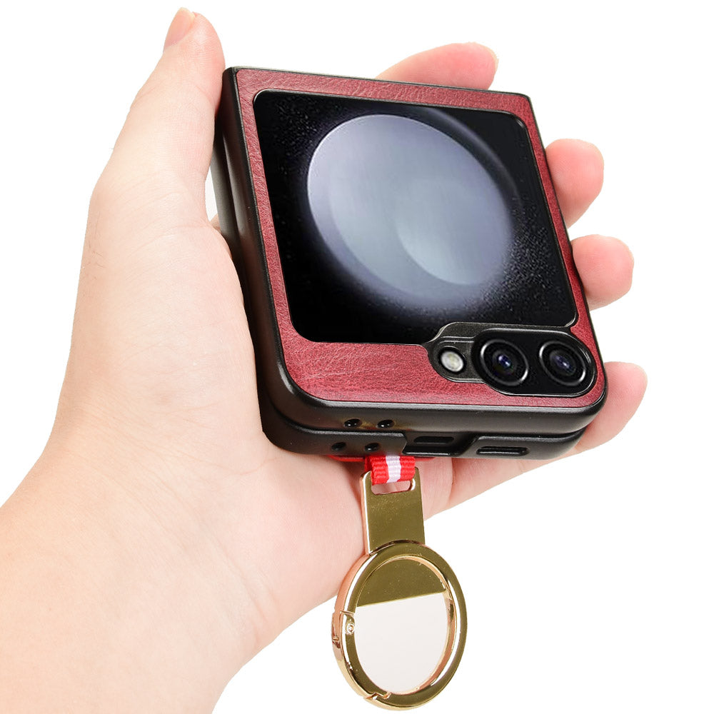 For Samsung Galaxy Z Flip6 5G Case Bottle Opener Wristband Leather+PC+TPU Phone Cover - Red