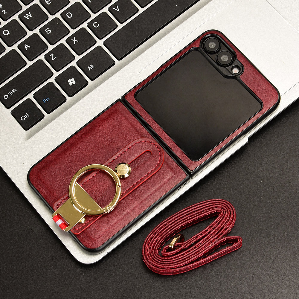 For Samsung Galaxy Z Flip6 5G Case Bottle Opener Wristband Leather+PC+TPU Phone Cover - Red