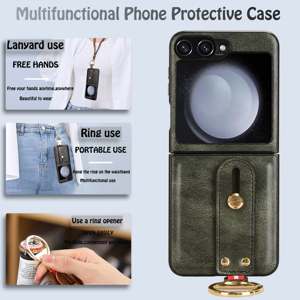 For Samsung Galaxy Z Flip6 5G Case Bottle Opener Wristband Leather+PC+TPU Phone Cover - Green