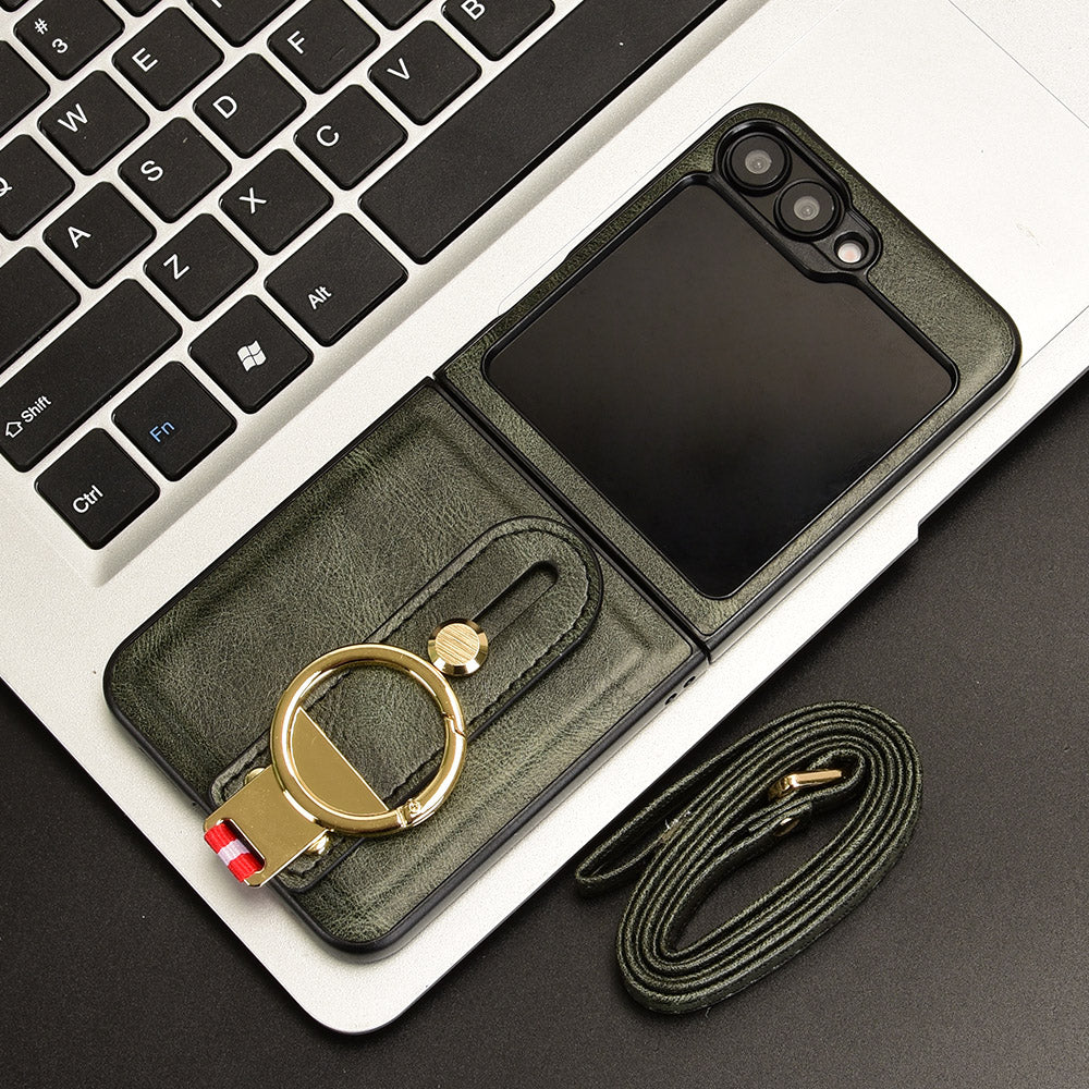For Samsung Galaxy Z Flip6 5G Case Bottle Opener Wristband Leather+PC+TPU Phone Cover - Green