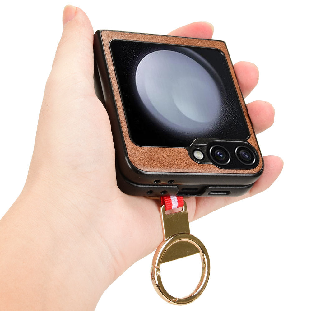 For Samsung Galaxy Z Flip6 5G Case Bottle Opener Wristband Leather+PC+TPU Phone Cover - Brown