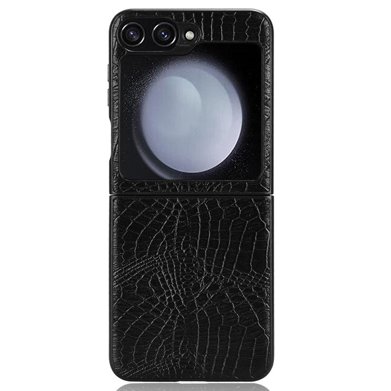 For Samsung Galaxy Z Flip6 5G Case Crocodile Texture Leather+PC Folding Phone Cover - Black