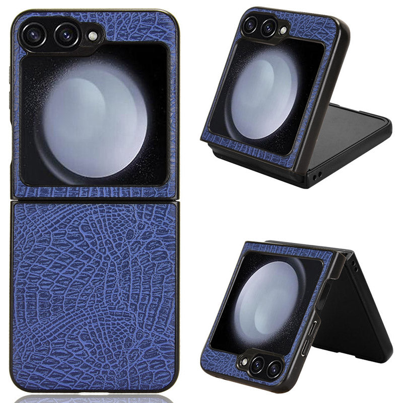 For Samsung Galaxy Z Flip6 5G Case Crocodile Texture Leather+PC Folding Phone Cover - Blue
