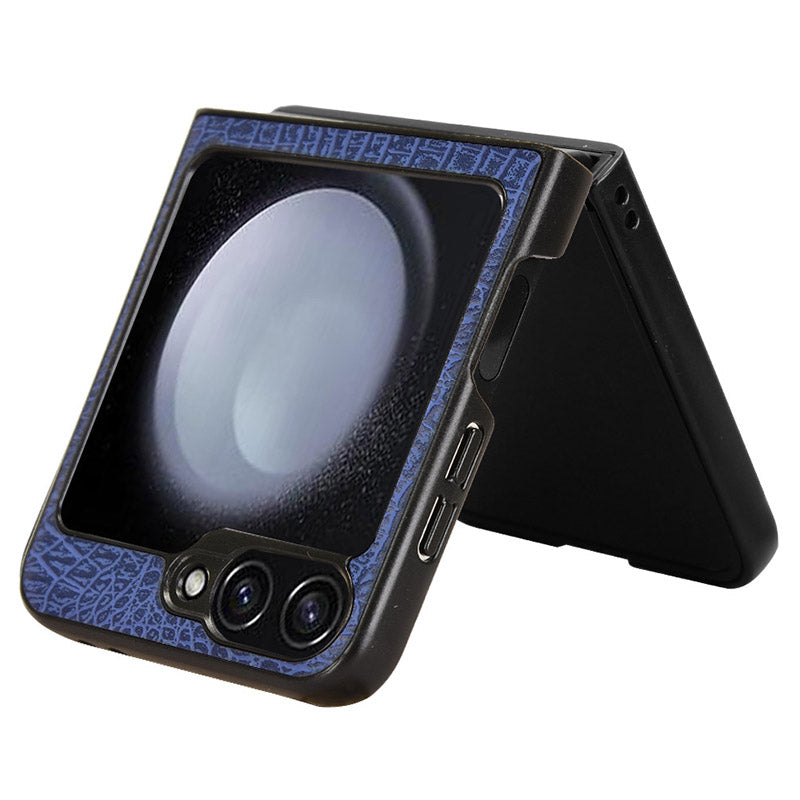 For Samsung Galaxy Z Flip6 5G Case Crocodile Texture Leather+PC Folding Phone Cover - Blue