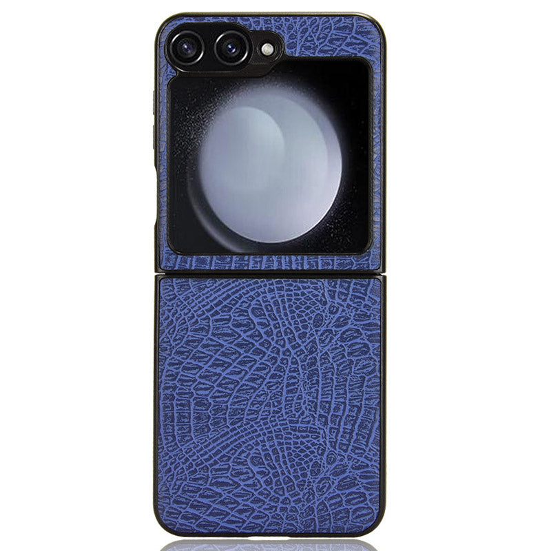 For Samsung Galaxy Z Flip6 5G Case Crocodile Texture Leather+PC Folding Phone Cover - Blue