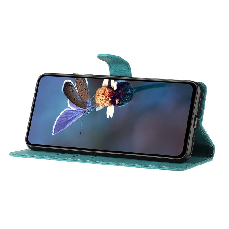 For iPhone 16 Case Imprinted Flower Leather Phone Cover Wallet with Card Holder - Sky Blue