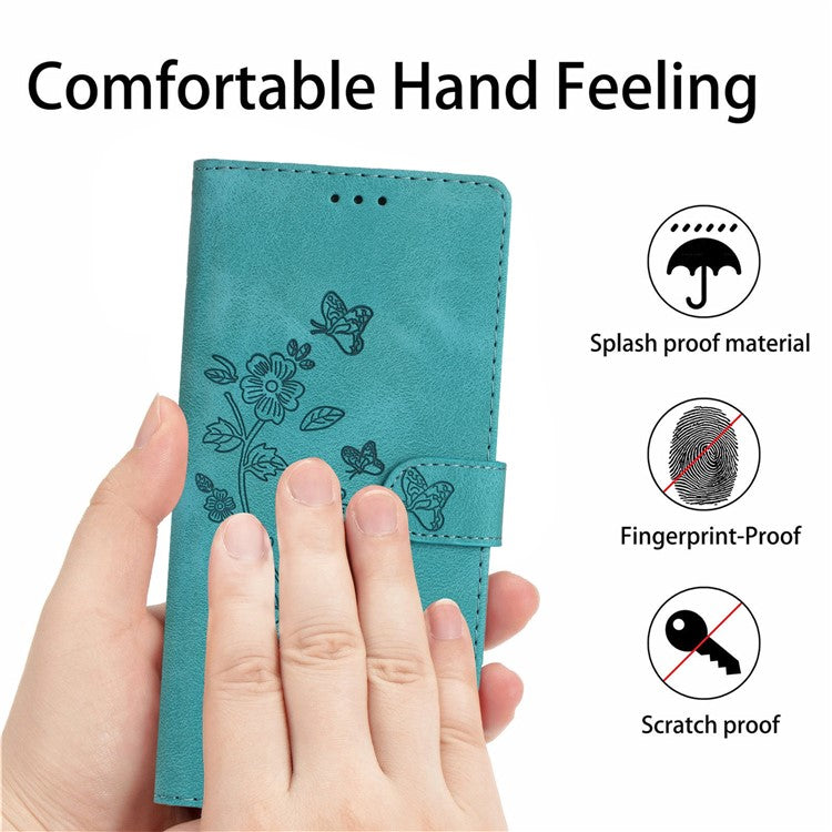 For iPhone 16 Case Imprinted Flower Leather Phone Cover Wallet with Card Holder - Sky Blue